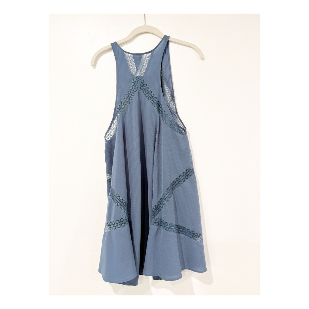 Intimately Free People Voile and Lace Trapeze Slip Dress Blue Swiss Dot Medium